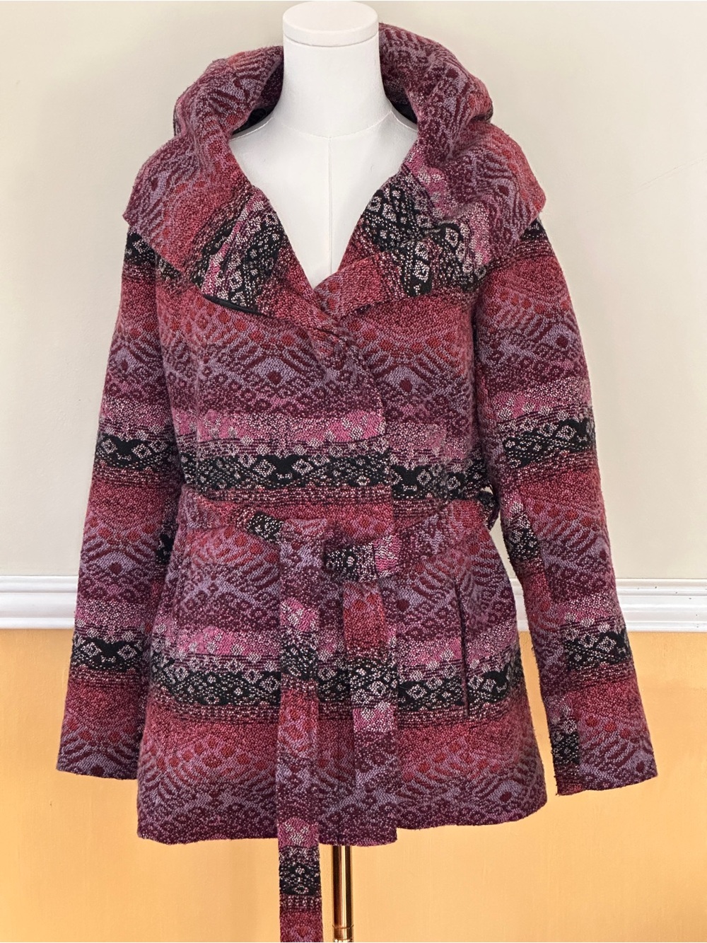 Mossimo Supply Co. Pink Multi Hooded Belted Pea Coat
